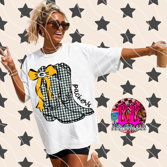 GREEN B AY COWGIRL PLAID FOOTBALL PNG DIGITAL DOWNLOAD