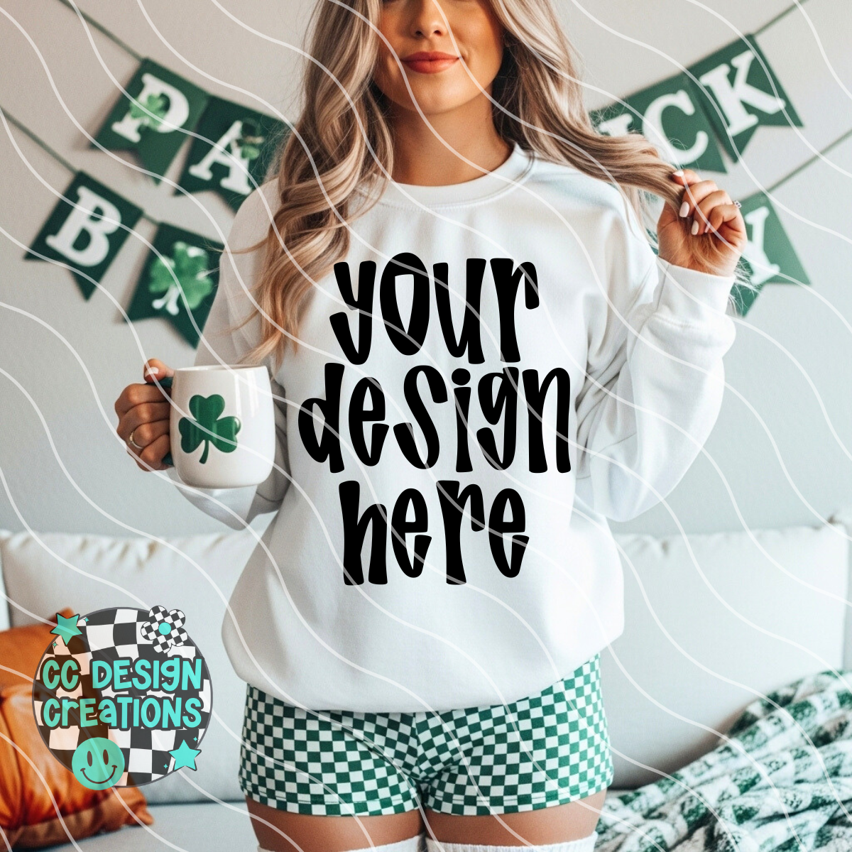 White Sweatshirt Checkered MOCK