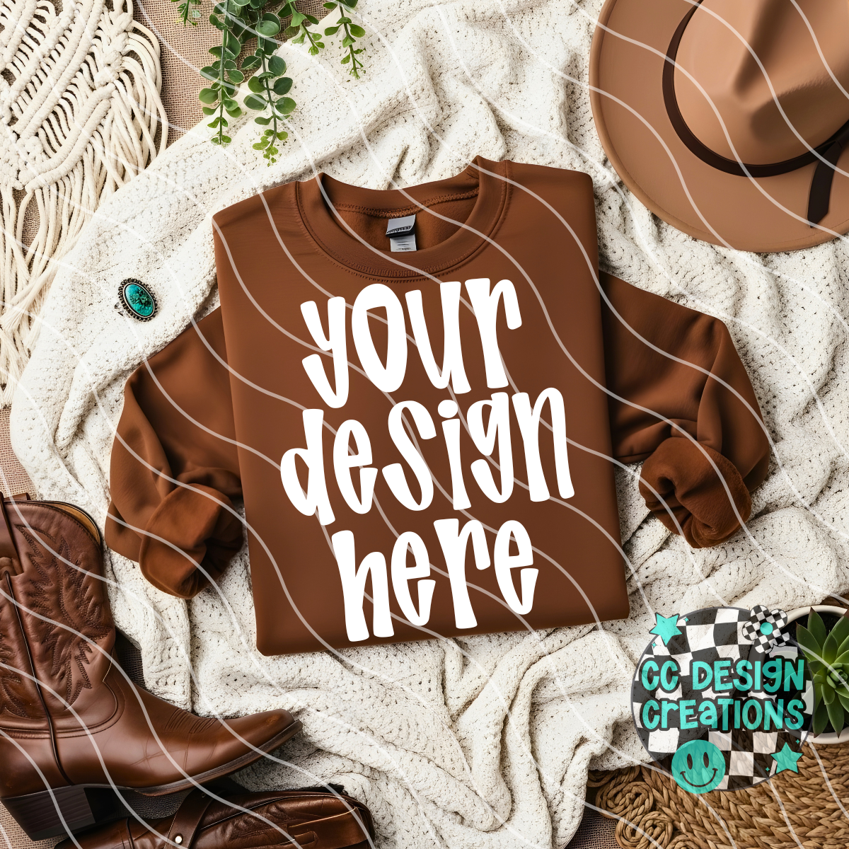 Brown Sweatshirt Folded Boho Mock