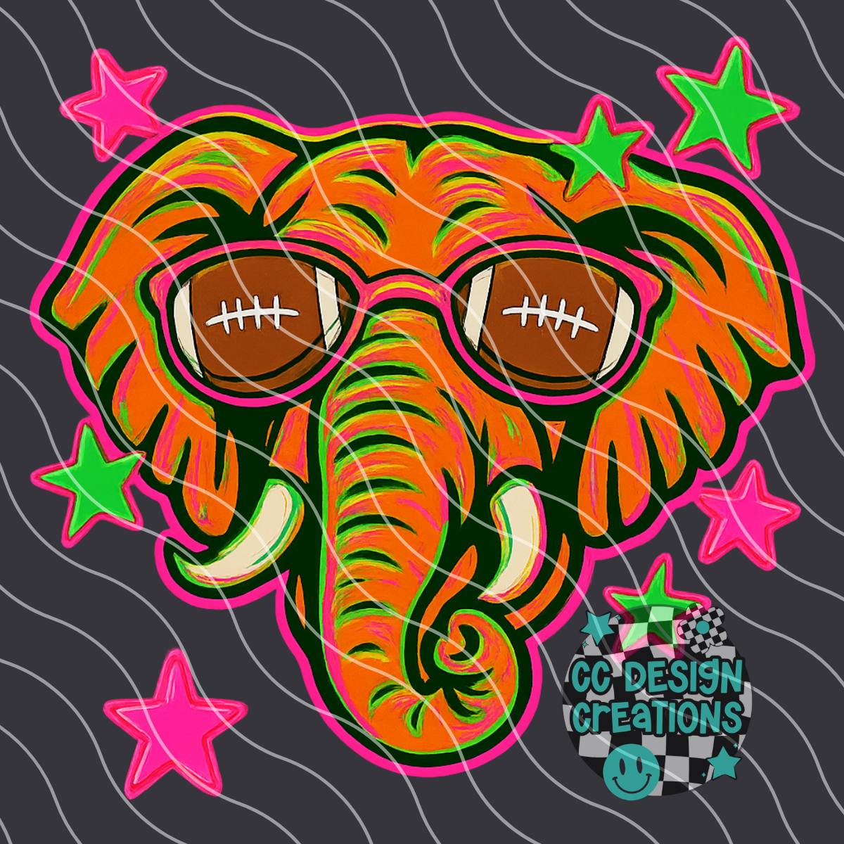 Elephant Neon Mascot PNG Digital Download