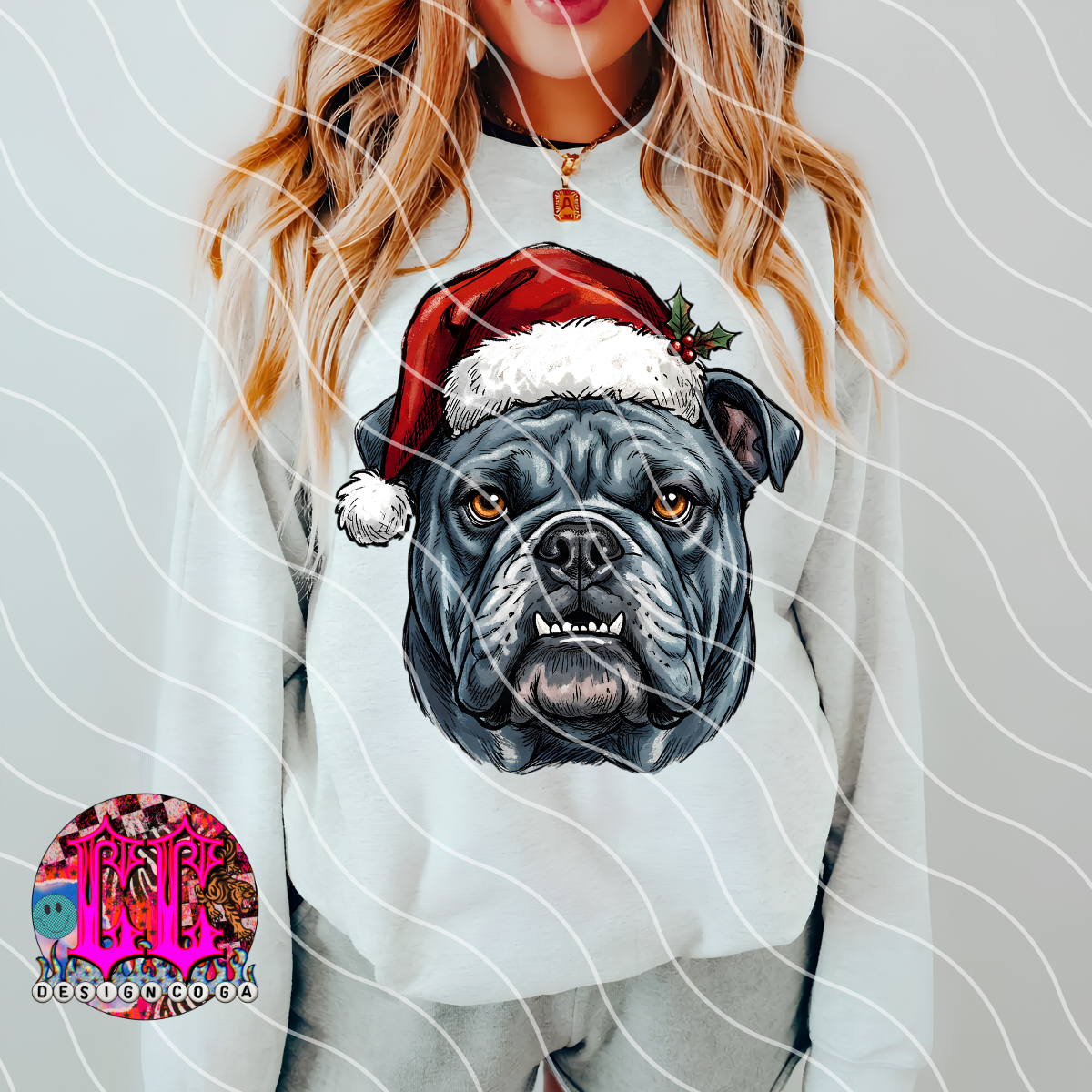 BULLDOG GRAY CHRISTMAS SKETCH MASCOT PNG DIGITAL DOWNLOAD