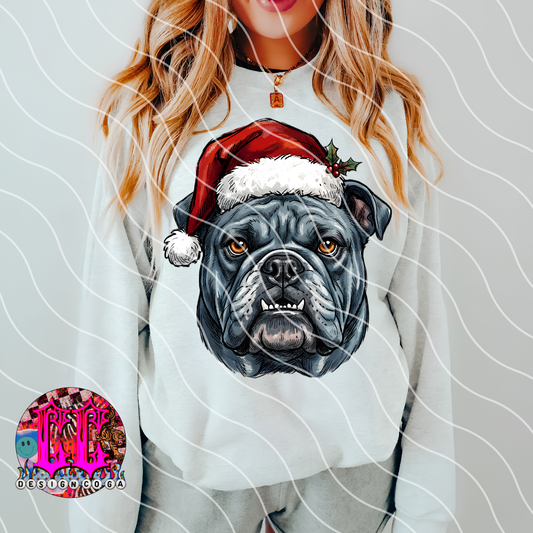 BULLDOG GRAY CHRISTMAS SKETCH MASCOT PNG DIGITAL DOWNLOAD