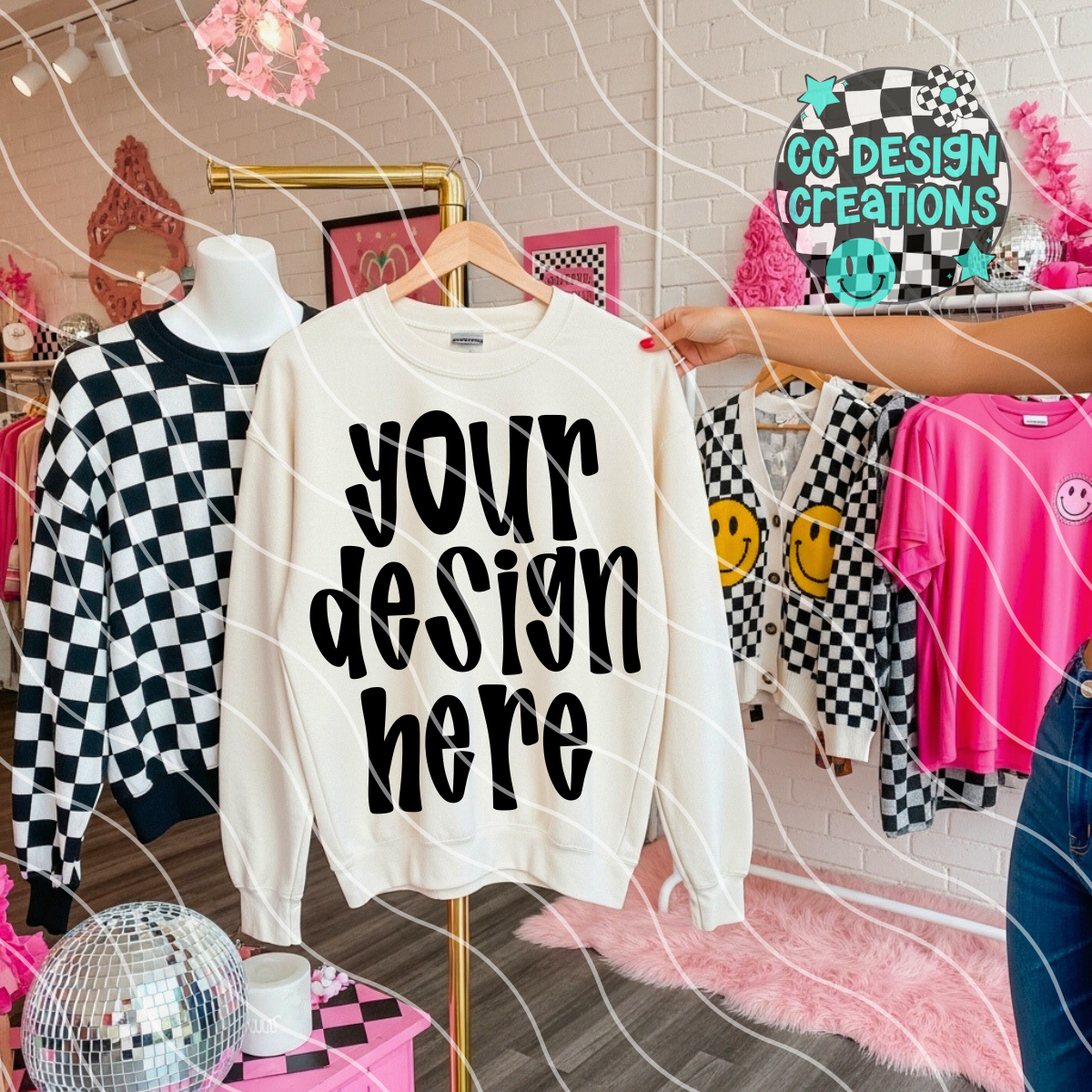 Ivory Sweatshirt Pink Retro Mock