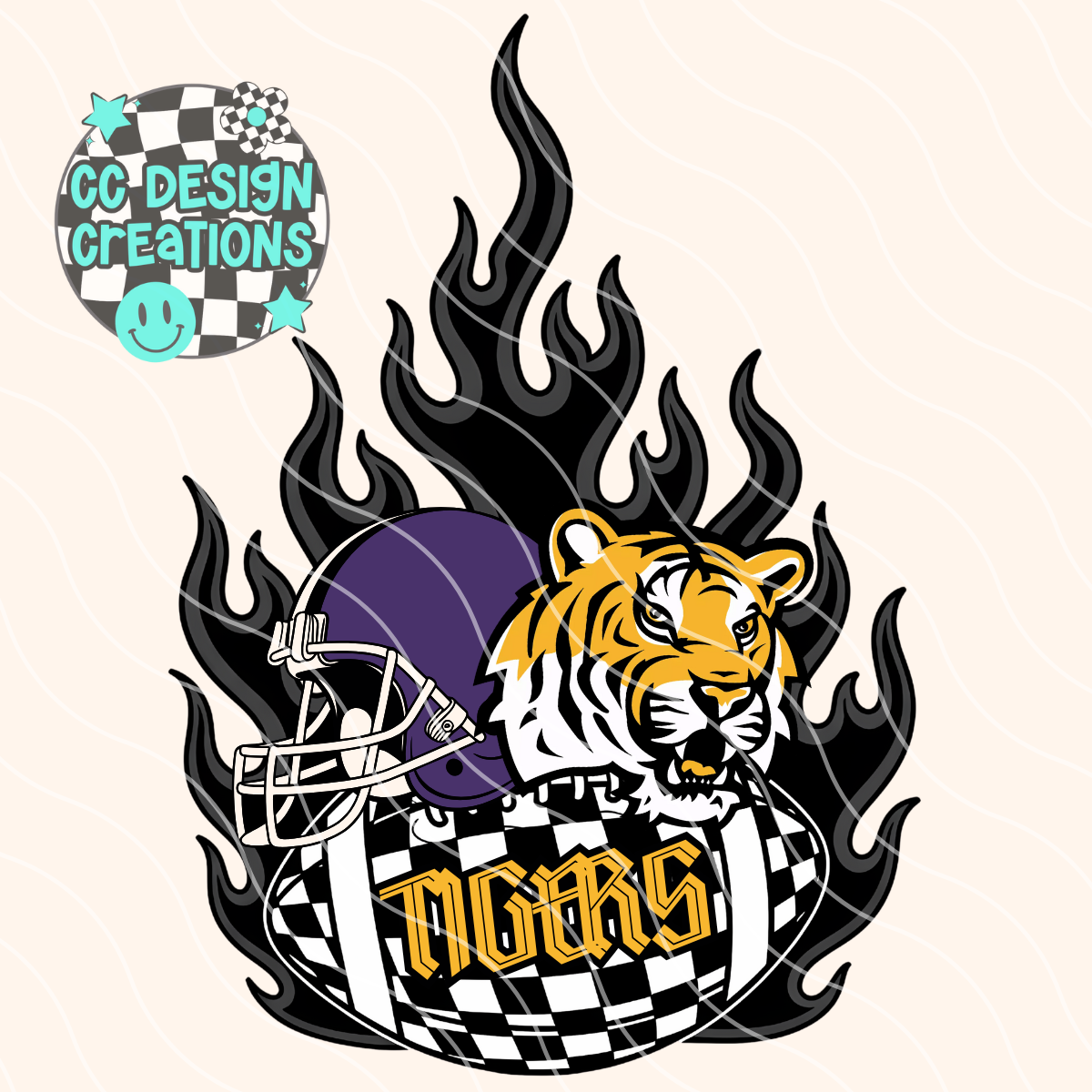 Tigers Flaming Alt Football PNG Digital Download