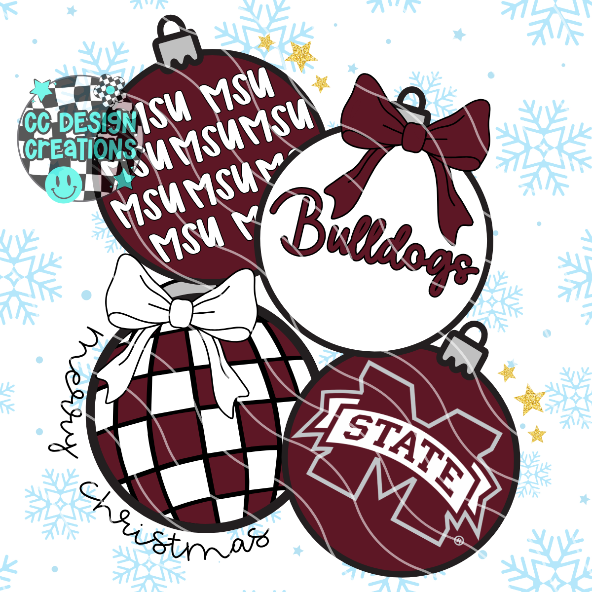 MS State Retro Football Christmas PNG Digital Download