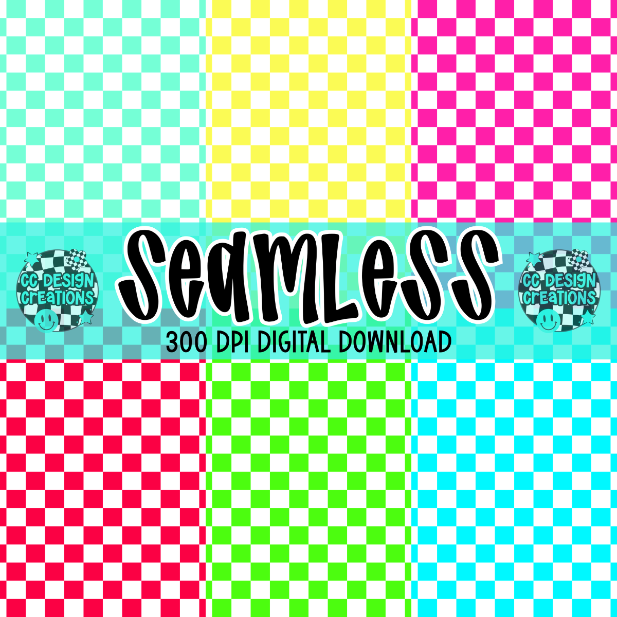 Neon Checker Seamless BUNDLE PNG Digital Download