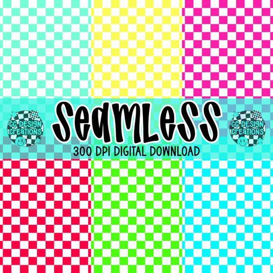 Neon Checker Seamless BUNDLE PNG Digital Download