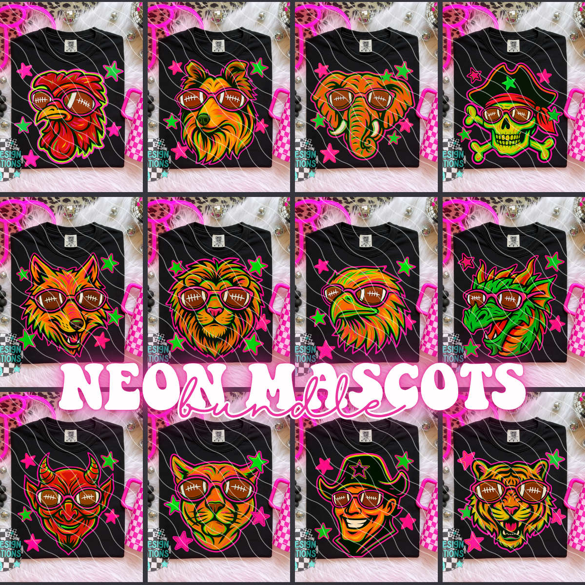 Neon Mascot BUNDLE PNG Digital Download (29 DESIGNS)