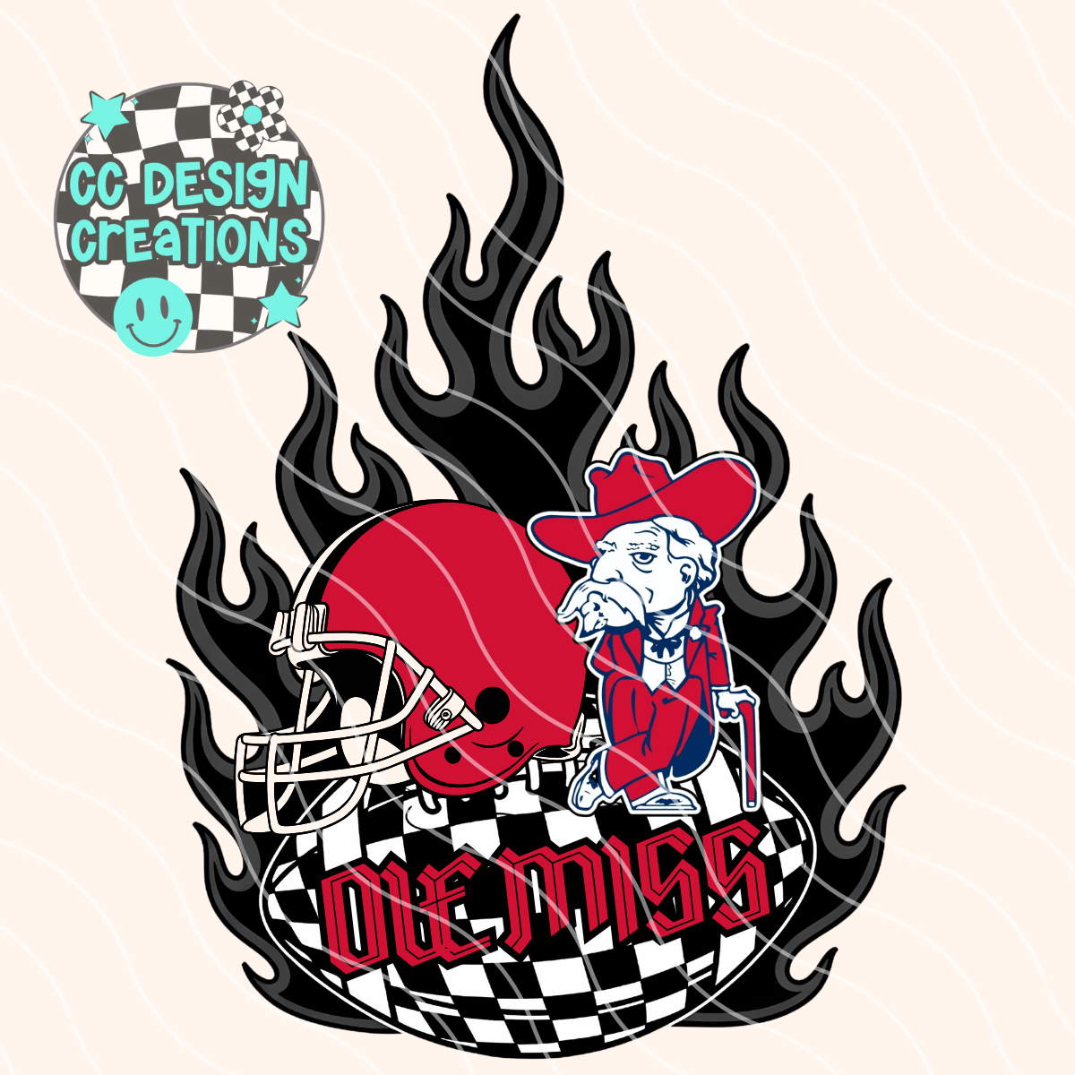 Ole Miss Flaming Alt Football PNG Digital Download