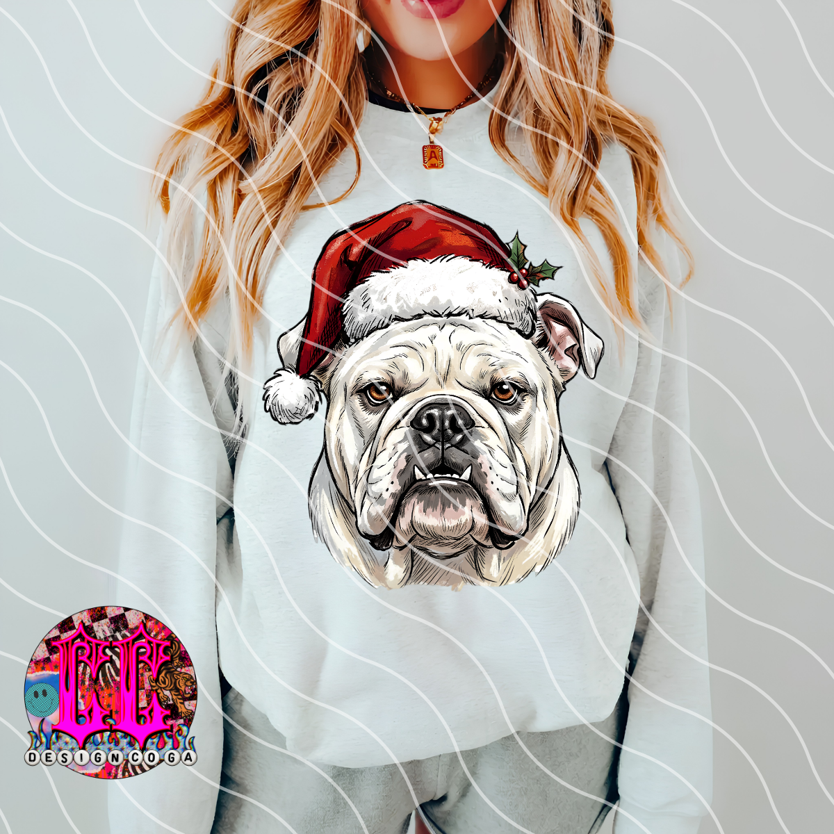 BULLDOG WHITE CHRISTMAS SKETCH MASCOT PNG DIGITAL DOWNLOAD