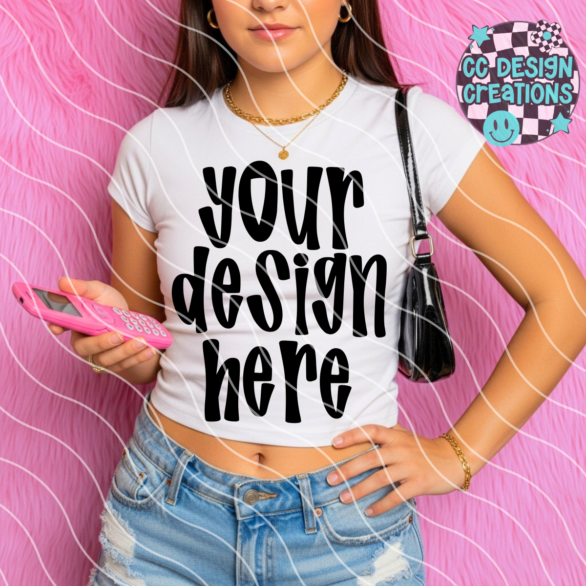 Y2K White Tee Pink MOCK